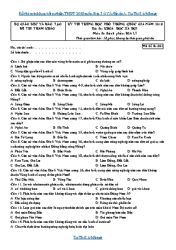 Đề thi minh họa tốt nghiệp THPT 2018 môn Địa Lí (Có đáp án)