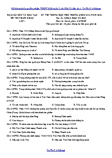 Đề thi minh họa tốt nghiệp THPT 2020 môn Lịch Sử (Có đáp án)