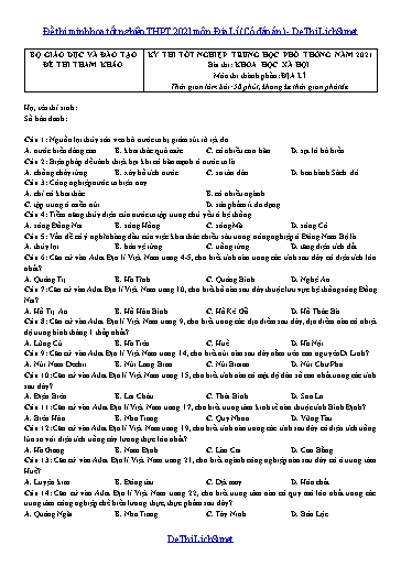 Đề thi minh họa tốt nghiệp THPT 2021 môn Địa Lí (Có đáp án)