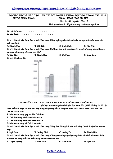 Đề thi minh họa tốt nghiệp THPT 2024 môn Địa Lí (Có đáp án)