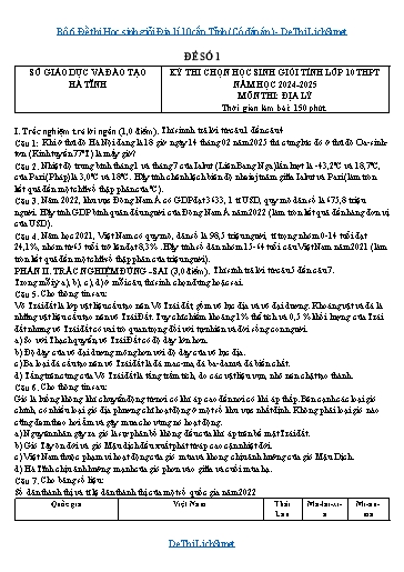 Bộ 6 Đề thi Học sinh giỏi Địa lí 10 cấp Tỉnh (Có đáp án)