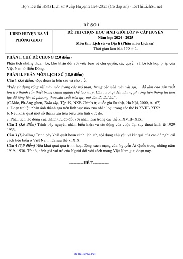 Bộ 7 Đề thi HSG Lịch sử 9 cấp Huyện 2024-2025 (Có đáp án)