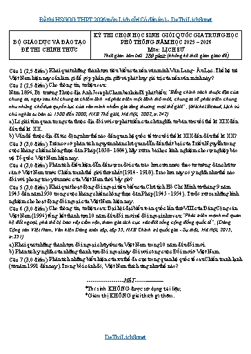 Đề thi HSGQG THPT 2026 môn Lịch sử (Có đáp án)